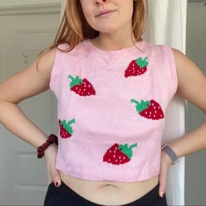 Pink Strawberry Sweater Vest Retro